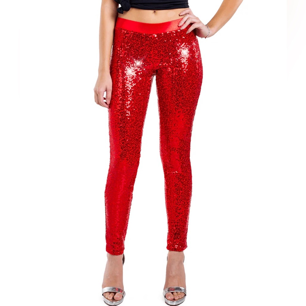 Tipsy Elves Red Sequin leggings-Size L